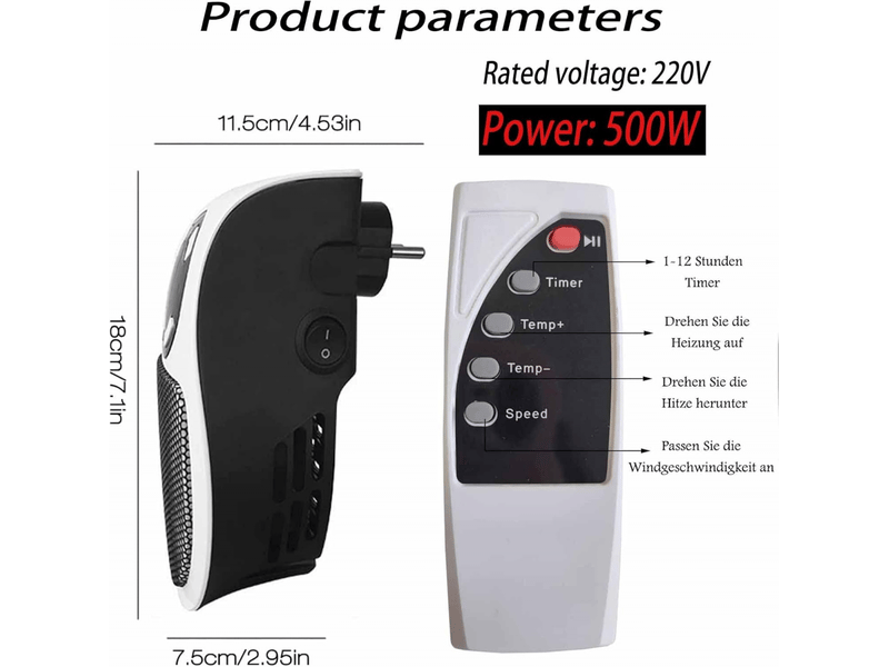 Chauffage soufflant économique 500 w ptc, mini chauffage électrique portable avec affichage led et thermostat numérique, multicolore XLH-ZLS-005900ZLS - Conforama B