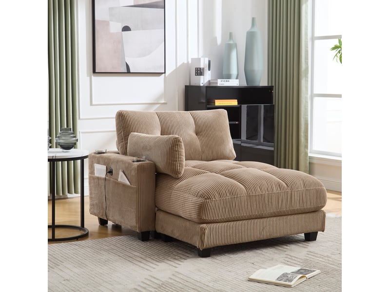  Fauteuil relax 1 place en velours côtelé kaki avec usb et porte-gobelets  - Conforama B