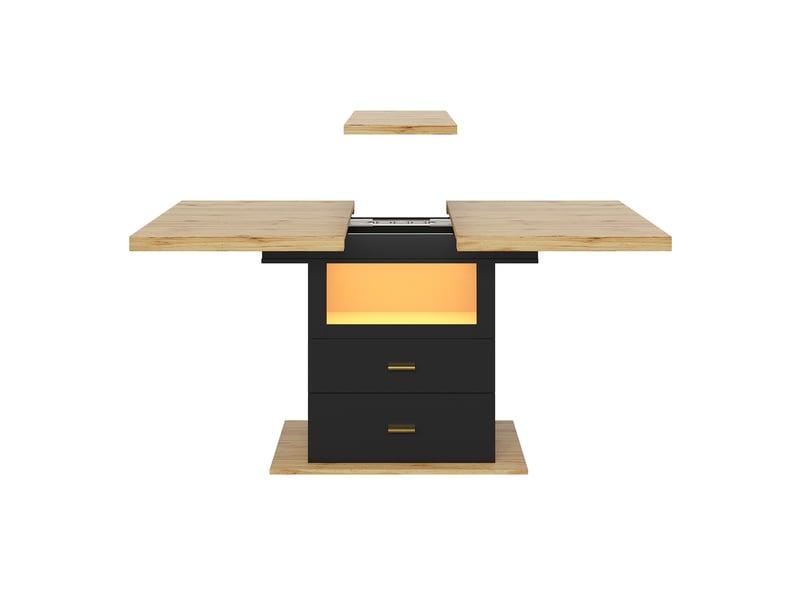  Table à manger extensible 110x80x75 cm (jusqu'à 140 cm) avec led intégrée, plateau mdf et métal, couleur bois  - Conforama E