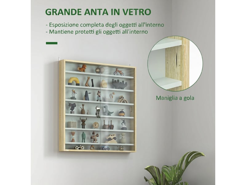  Tableau d'affichage en bois à 5 niveaux réglables avec portes vitrées, 80 x 9,5 x 83 cm, blanc et chêne  - Conforama E