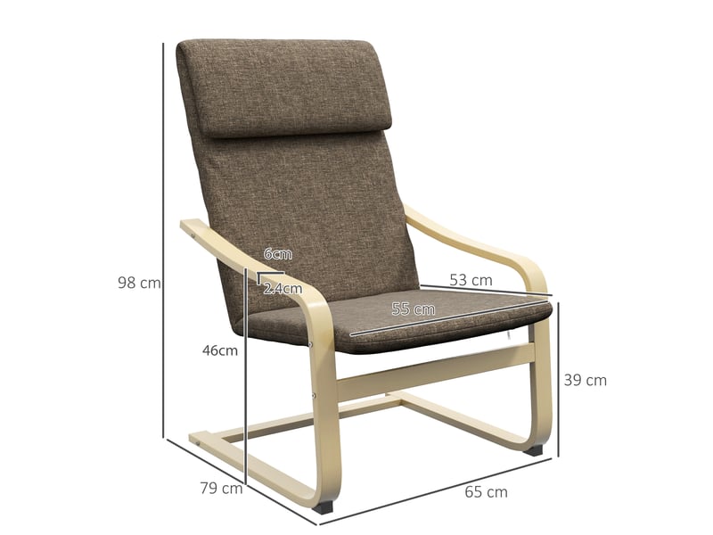  Fauteuil avec appui-tête et accoudoirs aspect lin marron et naturel 65 x 79 x 98 cm  - Conforama C