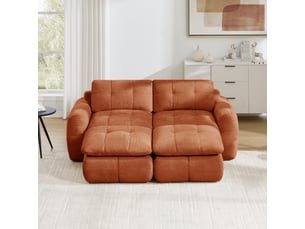 Canapé fixe, droit, modulaire, en tissu chenille, orange