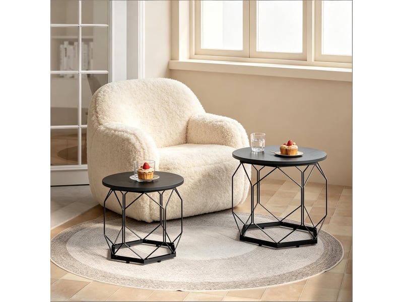  Lot de 2 tables basses rondes noires – plateaux amovibles – ø 50 et 40 cm  - Conforama C
