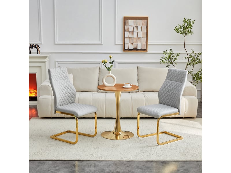  Ensemble table ronde 60 cm et 2 chaises gris clair, table bistrot 2 personnes pied métal doré pour cuisine  - Conforama C