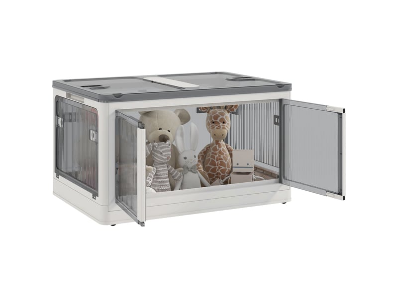  Boîte de rangement pliable et empilable en plastique (99 l) avec couvercle, 4 roues, accessible par 5 côtés, blanche  - Conforama A