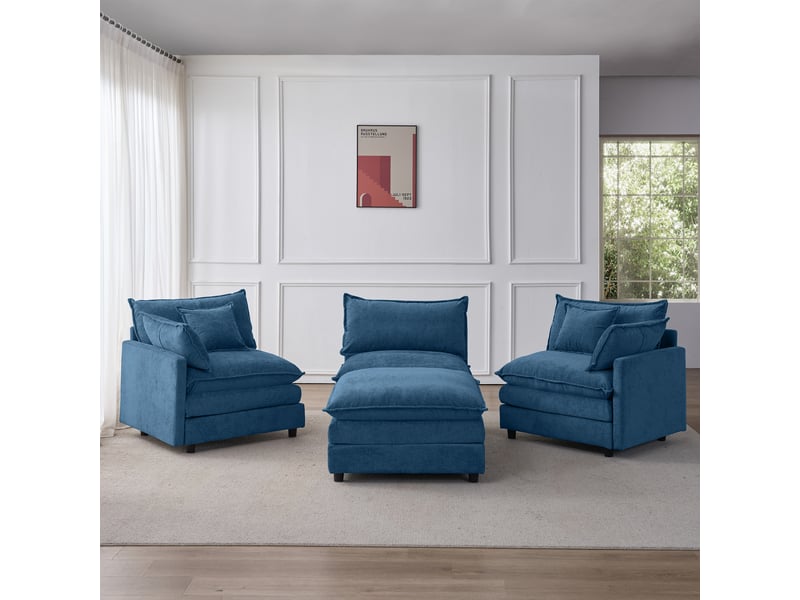 Canapé d'angle modulaire 3 places avec méridienne 267x154 cm chenille douce et pouf mobile - Conforama D