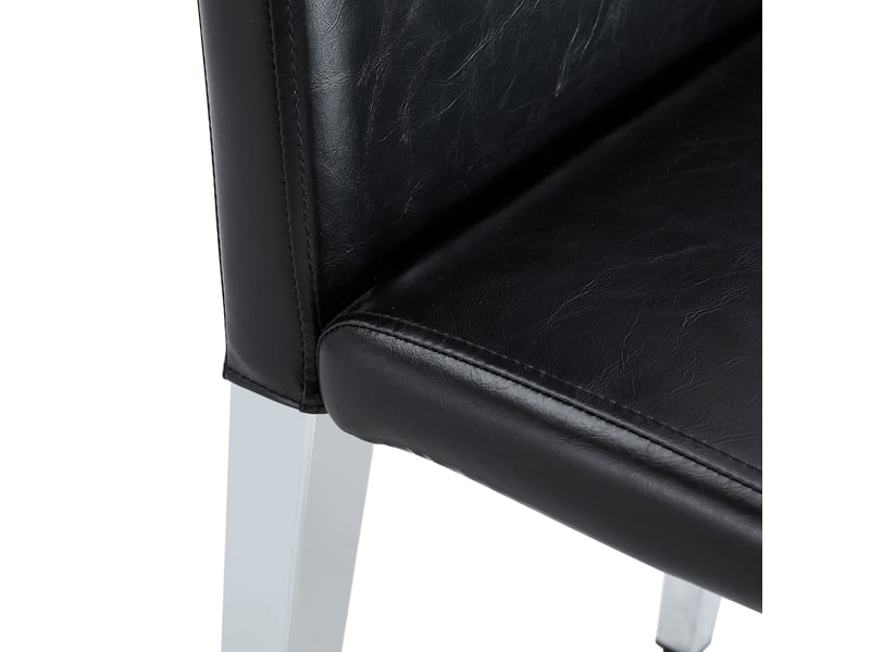 Lot de 6 chaises de salle à manger, dossier incurvé, assise rembourrée, pieds antidérapants en pu noir et métal argenté - Conforama C