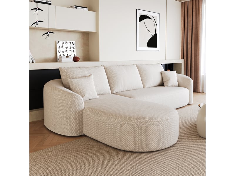  Canapé d'angle tcqpz modulable compressé 4 places 266 x 168 x 85 cm sans montage tissu chenille blanc angle gauche  - Conforama D