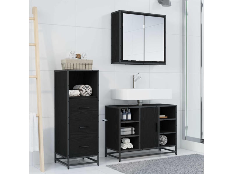  Ensemble de mobilier de salle de bain 3 pc chêne noir cf64361  - Conforama D