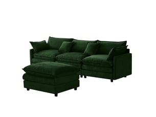 Canapé d'angle modulable 3 places en tissu vert avec pouf mobile, confort familial pour votre salon