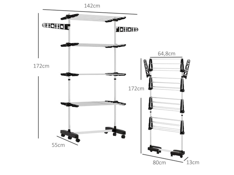 Séchoir à linge pliable 5 niveaux sur roulettes noir 142x55x172 cm - Conforama C