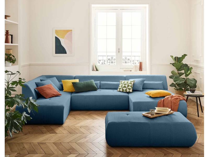  Onyx - canapé panoramique d'angle gauche 7 places - en velours côtelé - lisa design - bleu ONYX - Conforama D
