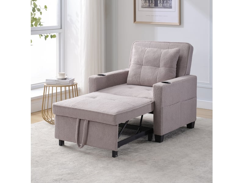  Fauteuil convertible 3 en 1 avec port usb et 2 porte-gobelets, 1 place, dossier réglable, gris  - Conforama B