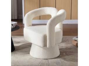 Fauteuil crapaud pivotant 360° 67x55x74cm – fauteuil tonneau lounge au design évidé avec socle en métal – tissu bouclé - blanc