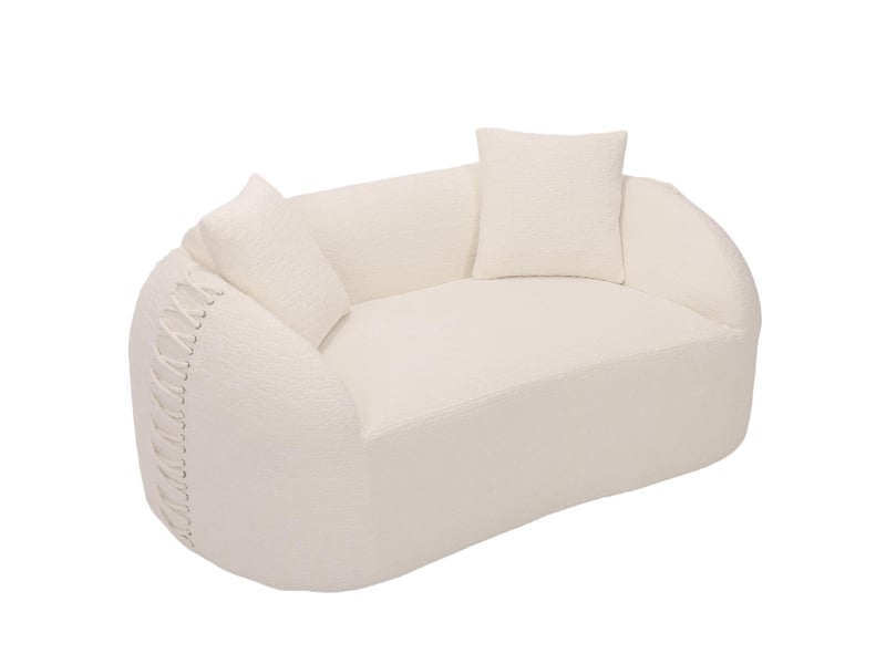 Canapé droit moderne 2 places 155x90x67 cm compressé incurvé, pour le salon, en mousse et tissu chenille, blanc crème - Conforama A