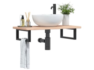 Étagère de vasque | étagère murale acier et bois de chêne massif shl6174