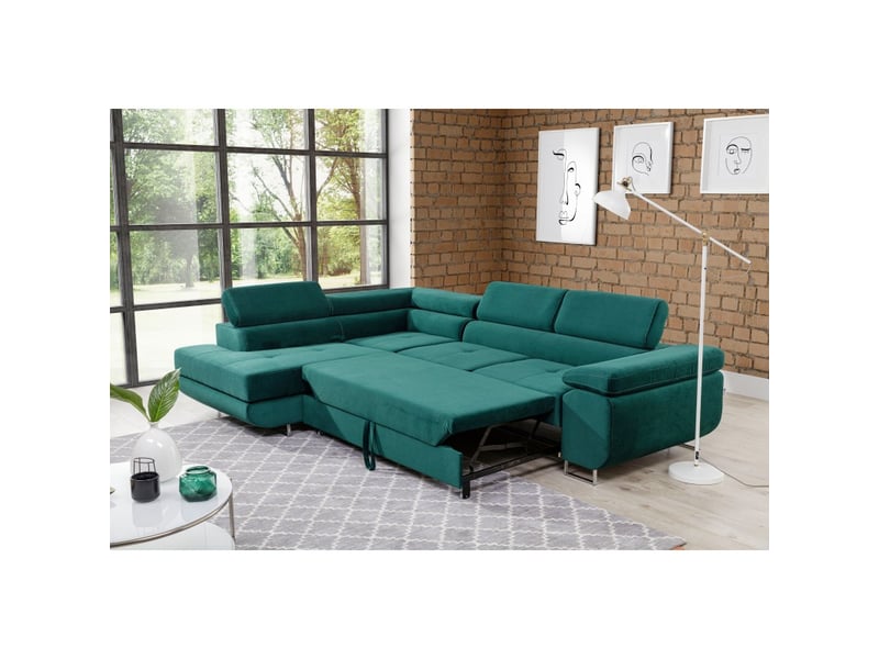  Canapé d'angle convertible menton vert canard velours – angle gauche avec coffre  - Conforama D