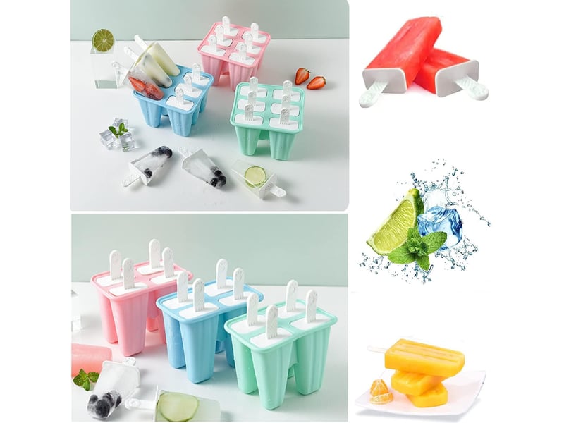  Lot de 6 moules à glace en silicone sur manche - réutilisable - en silicone - avec brosse de nettoyage et entonnoir en silicone - (rose)  - Conforama C