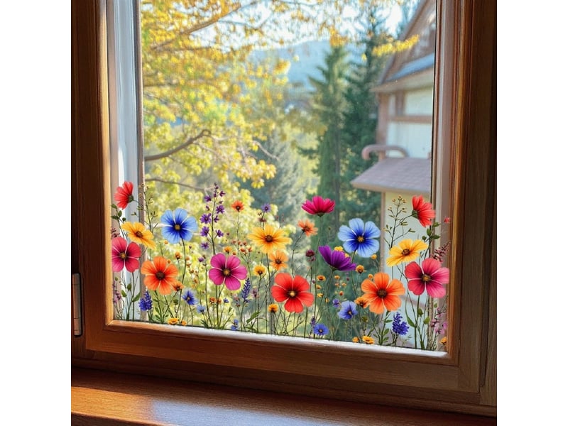  Décalcomanie de fenêtre 30x60cm, fleurs sauvages printempsété – adhérence statique double face, décor floral pour portes et fenêtres-style 1  - Conforama D