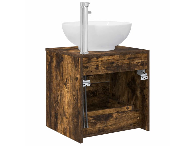 Vanité de lavabo mural, meuble de rangement chêne fumé 49.5x44.5x66.5 cm - Conforama E