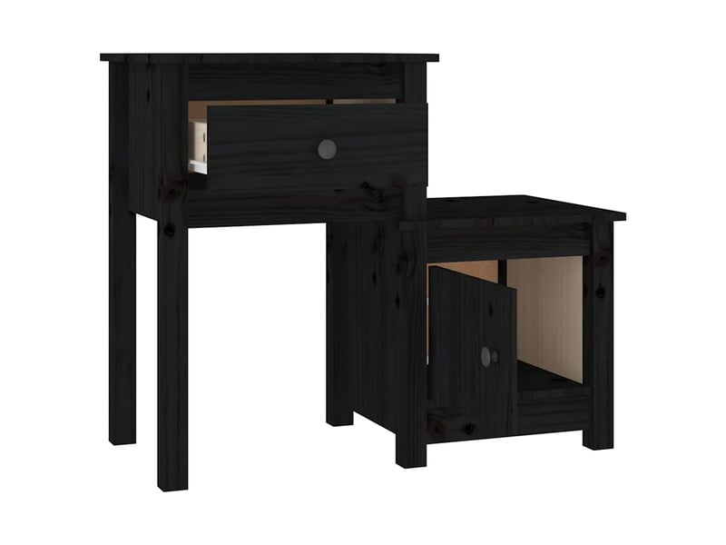  Lot de 2 tables de chevet - cabinet de chevet - table de nuit noir 79,5x38x65,5 cm bois de pin massif  - Conforama C