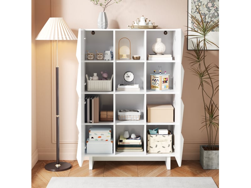  Buffet 90,5x34x135,5 cm, avec rangement en panneaux de particules, style moderne, meuble de rangement, coloris blanc  - Conforama D