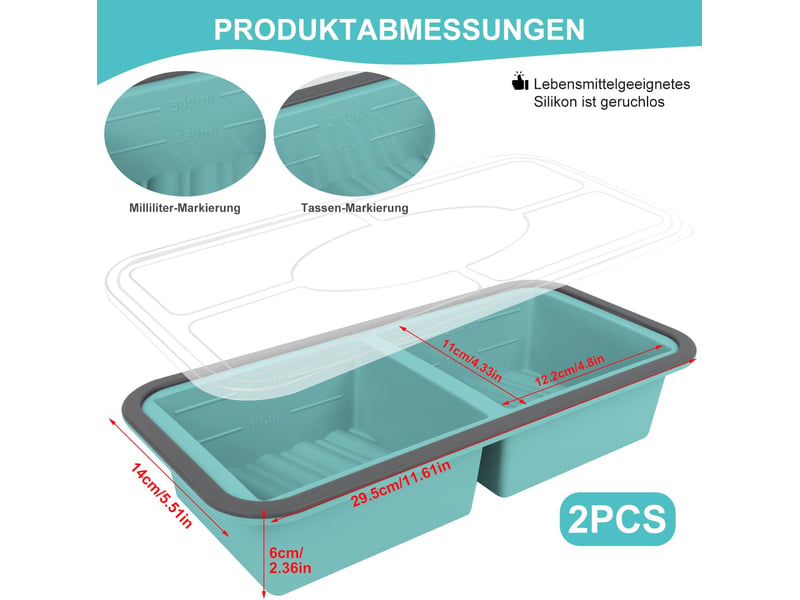  Moule à soupe en silicone avec couvercle, boîte à lunch compartimentée, 2 compartiments, 1000 ml, ensemble de 2 pièces, bleu ZYS01843LHY - Conforama B
