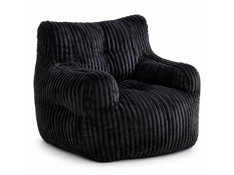  Fauteuil poire en velours côtelé noir, rembourrage mousse confortable  - Conforama A