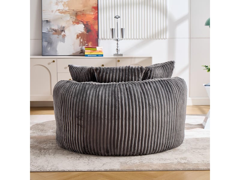  Fauteuil rond avec pouf - 168x123x63 cm - canapé lit lounge velours côtelé avec 5 coussins sans structure rigide - gris foncé  - Conforama D