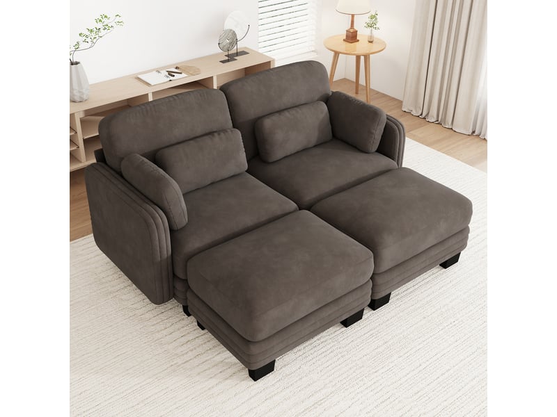 Canapé modulable en u - 2 places - 2 ottomans - tissu chenille - mobilier de salon - grand confort - assise confortable - brun CozyNest - Conforama B