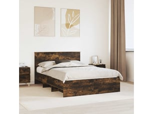 Lit adulte, lit double, cadre de lit chêne fumé 150x200cm bois d'ingénierie cf5928