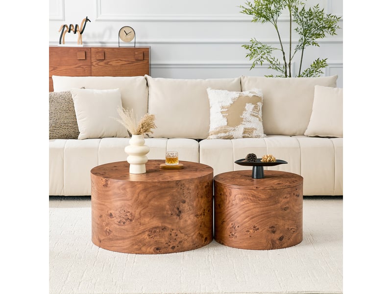  Table basse gigogne ronde 2 pièces 62.8cm et 44cm bois avec rangement caché – style nesting et design chaleureux  - Conforama D