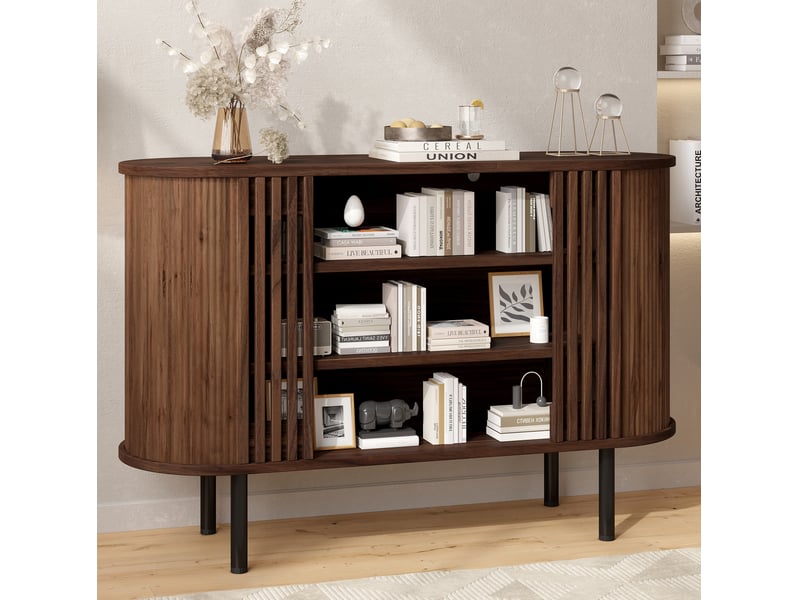  Buffet rangement 120x40x80 cm 3 niches ouvertes pieds métal réglables mdf et panneaux de particules noyer  - Conforama B