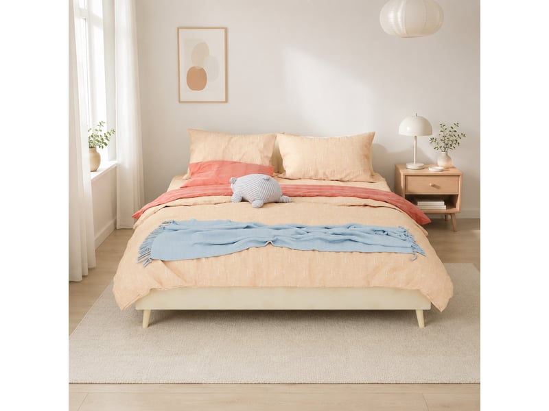  Cadre de lit 160x200 cm en velours hollandais beige avec sommier à lattes  - Conforama B