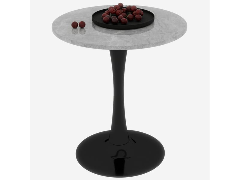  Table basse ronde 70x70x72cm design minimaliste, pieds hauts, marbre reconstitué, adaptée à 2 personnes, gris et noir  - Conforama A