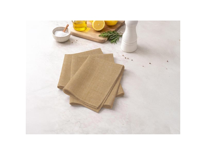  Lot de 3 serviettes de table en coton 45x45 cm chambray ocre, par soleil d'ocre  - Conforama A