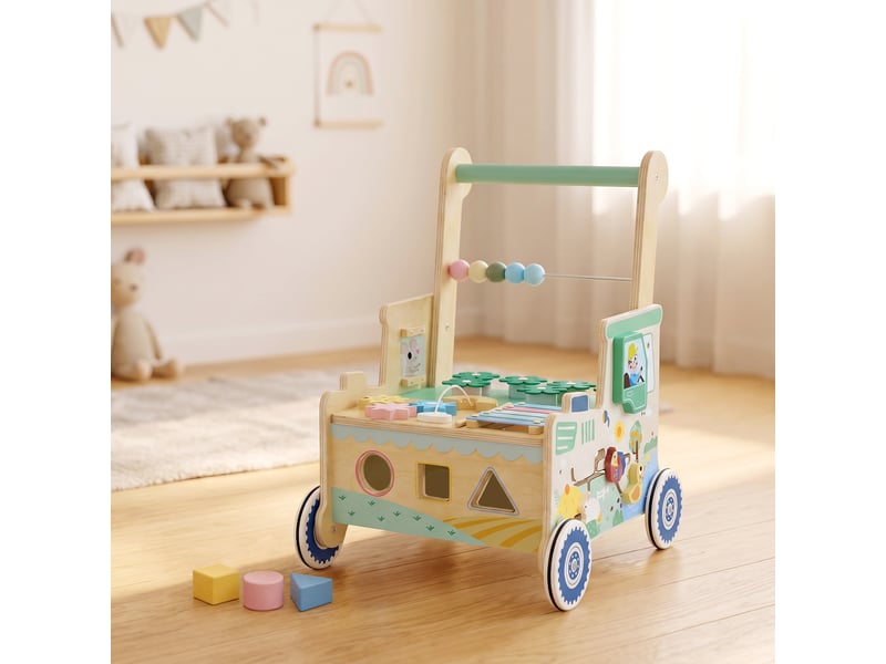  Chariot de marche en bois trotteur bébé multi-activités  - Conforama B