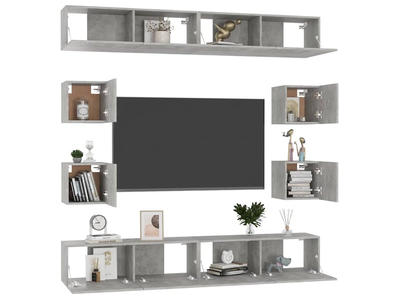  Ensemble de meubles tv - banc tv - meuble de rangement 8 pcs gris béton bois d'ingénierie  - Conforama E