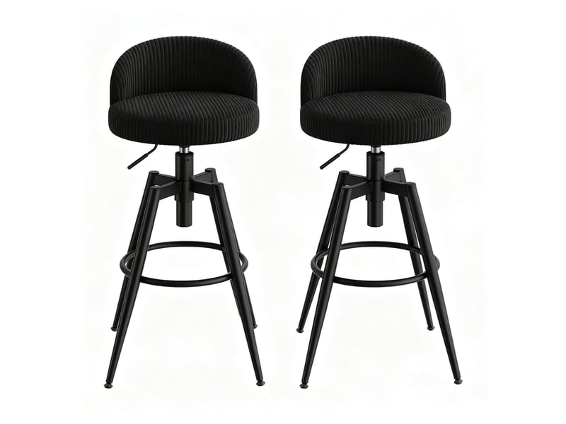  Lot de 2 tabourets de bar pivotants et réglables en velours côtelé noir  - Conforama A