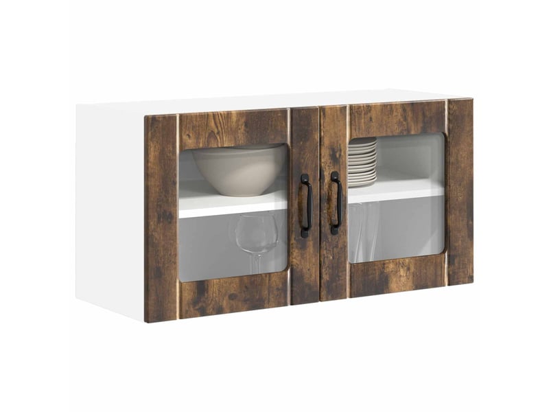 Meuble mural de cuisine, cabinet en verre mural chêne fumé 80x31x40cm shl7367 - Conforama C