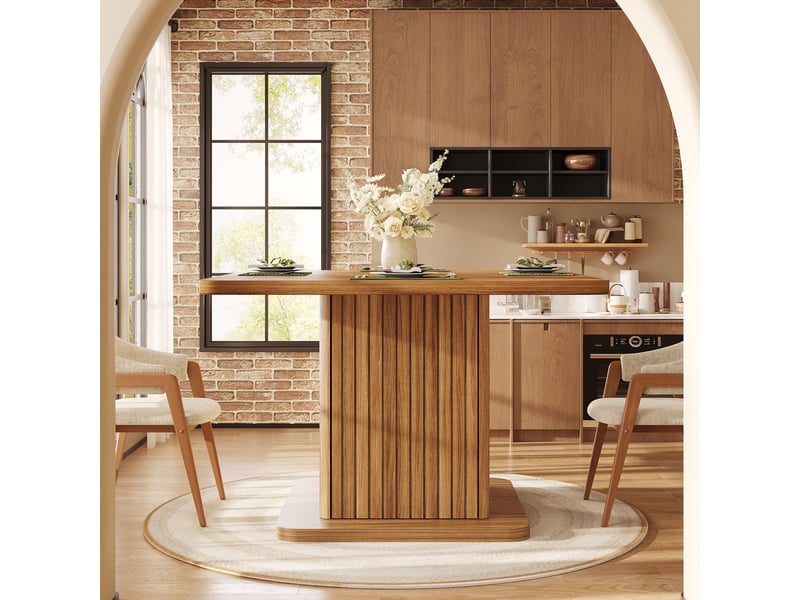 Table à manger carrée 80x80x76 cm avec rangement intégré en mdf couleur bois foncé, design naturel, design moderne - Conforama E
