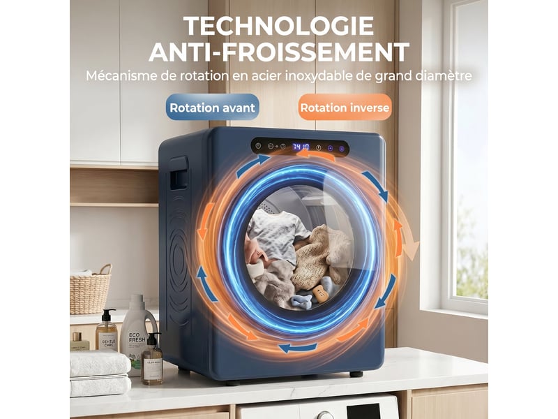  Sèche linge à évacuation, sèche-linge électrique 1000 w 3 kg, modes extra dry et eco, minuterie, bleu, acier inoxydable  - Conforama R