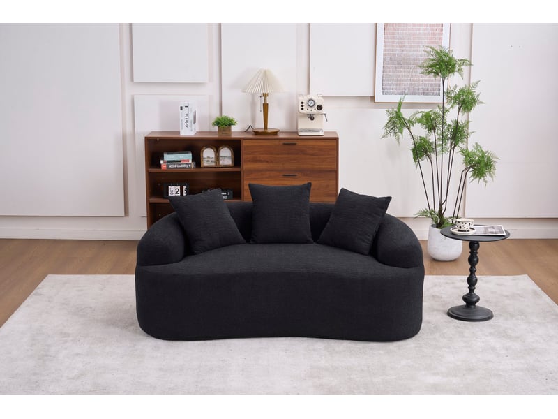  Canapé 2 places, assise généreuse, coussins fournis, allure contemporaine, meuble de salon, revêtement chenille, noir  - Conforama D