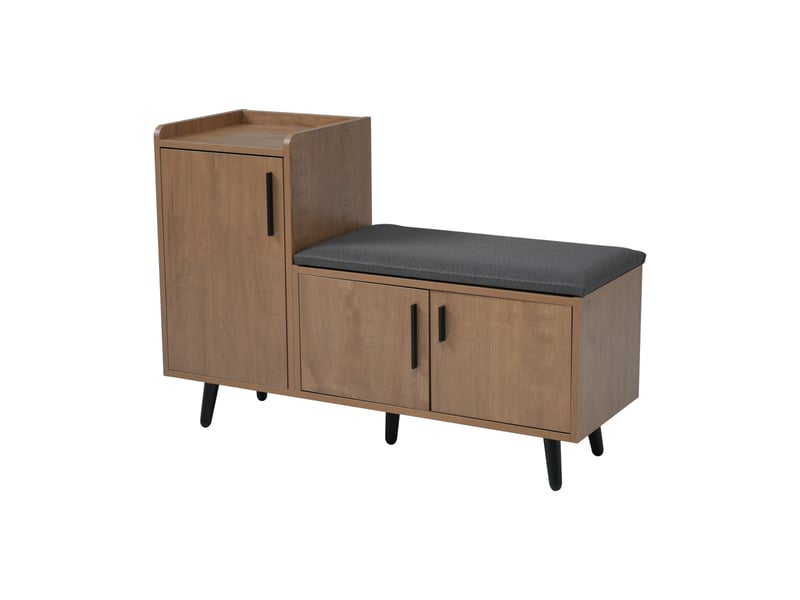  Meuble à chaussures 100 x 34 x 68,5 cm - avec 3 portes, étagères réglables et banc rembourré - mdf - noyer  - Conforama A