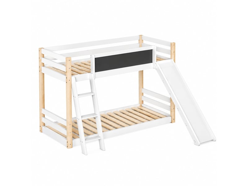  Lit superposé blanc en bois avec toboggan et échelle, couchages 90x200 cm et 90x190 cm pour chambre enfant  - Conforama A