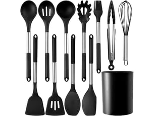 Lot de 12 ustensiles de cuisine,meulva,35x12x12 cm,silicone,noir
