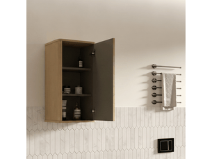 Armoire de salle de bains murale 36x29x75 cm push-to-open, coloris chêne