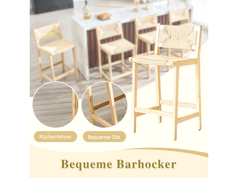  Lot de 2 tabourets de bar,44x42x89 cm,style campagne,bois clair tressé  - Conforama E