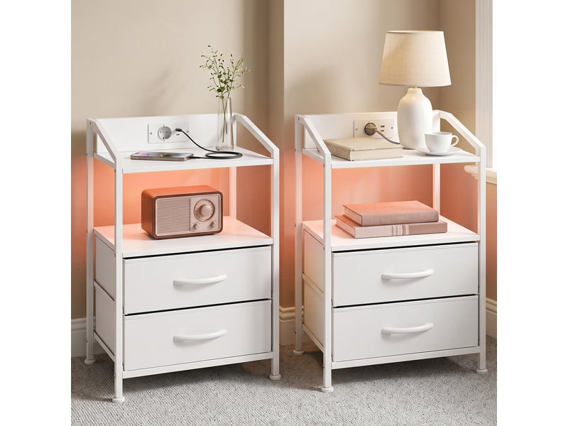  Lot de 2 tables de chevet led pour chambre avec chargeur, 40 x 30 x 60 cm, blanches  - Conforama C