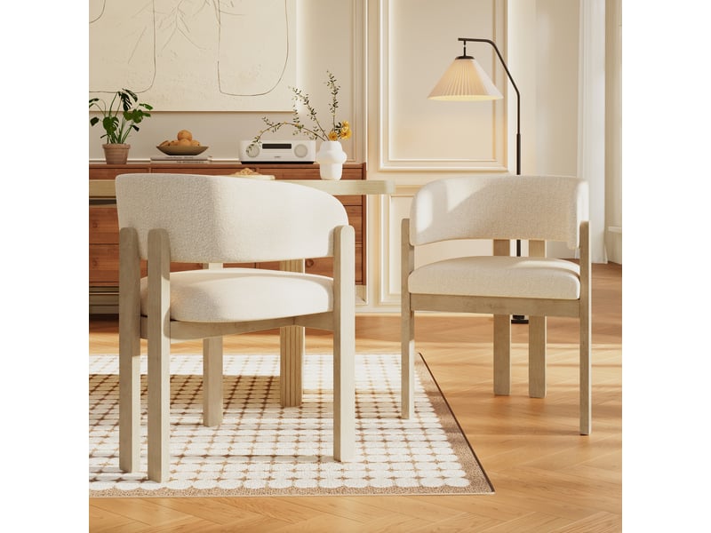  Lot de 2 chaises de salle à manger 60x51x80 cm en tissu bouclé naturel  - Conforama B